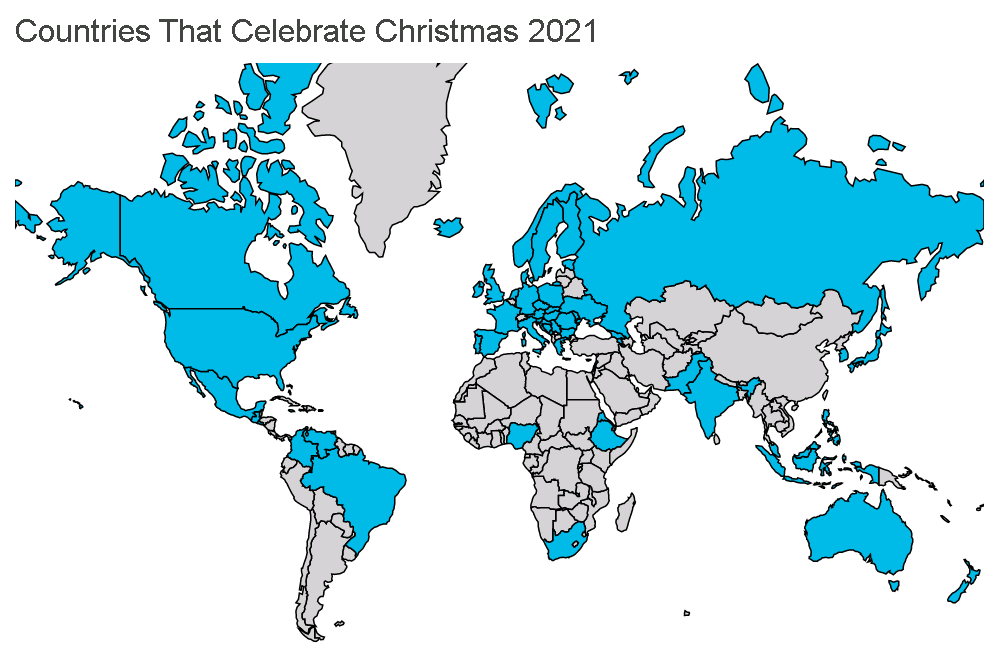 Länder, die Weihnachten 2021 feiern ----Kundenverteilungskarte mit Sunnex